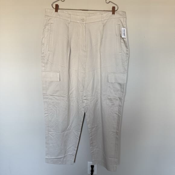 Old Navy Women Pants XL Khaki High Rise Taylor Straight Trousers Minimalist NEW - Picture 2 of 9